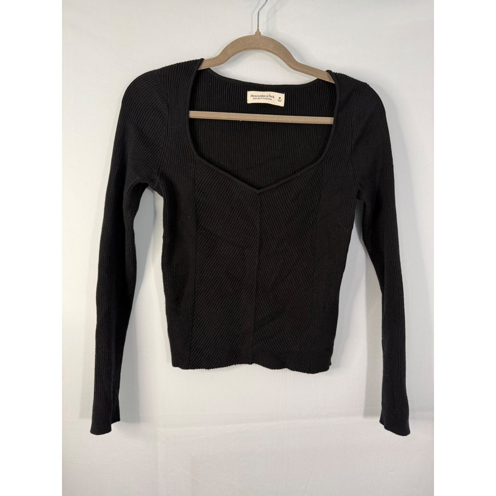 Abercrombie & Fitch Ribbed Sweetheart Top Womens Medium Black‎ Excellent Knit
